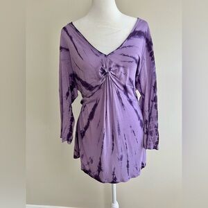 Tie Dye Purple Whimsy Lightweight Rayon Blouse XL Style&Co